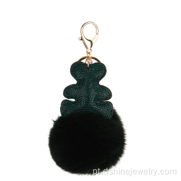 Pom Keychain de pele de urso de veludo strass completo Coreia do Sul